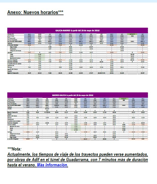 Nuevos horarios