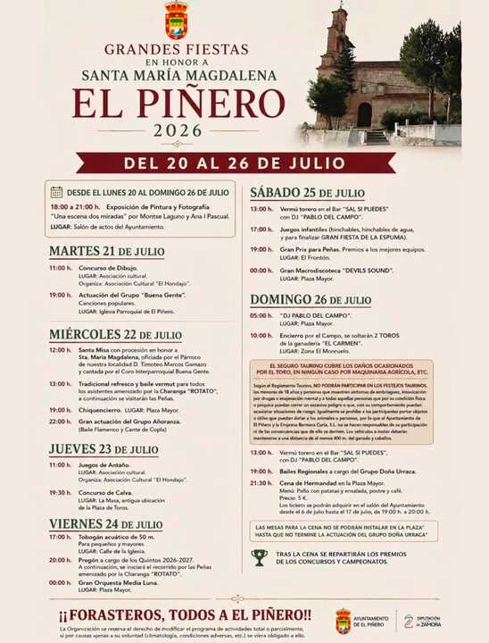 Fiestas Santa María Magdalena El Piñero 2026