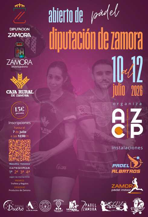 Cartel abierto de pádel Diputación de Zammora