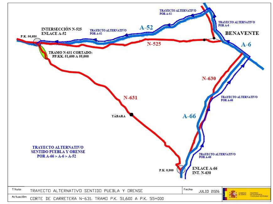 Trayectos alternativos 2 por el corte de la N-631
