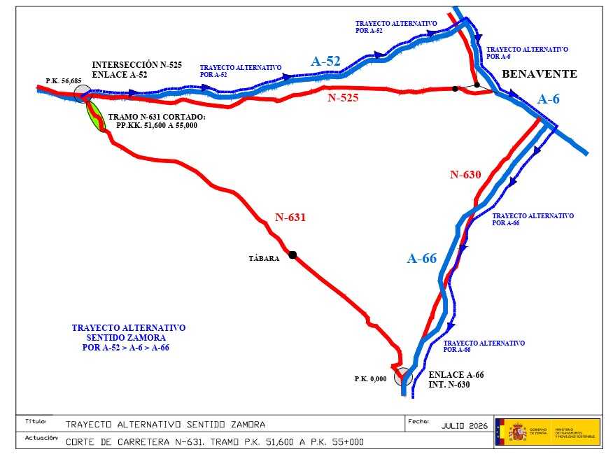 Trayectos alternativos por el corte de la N-631